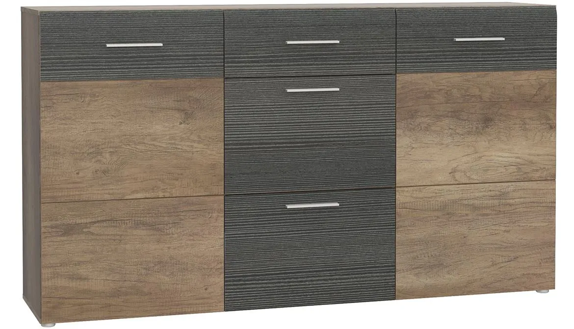 Nabou komoda 2 vrata+3 fioke 179,6x41x100,9 tamni hrast/tamno siva