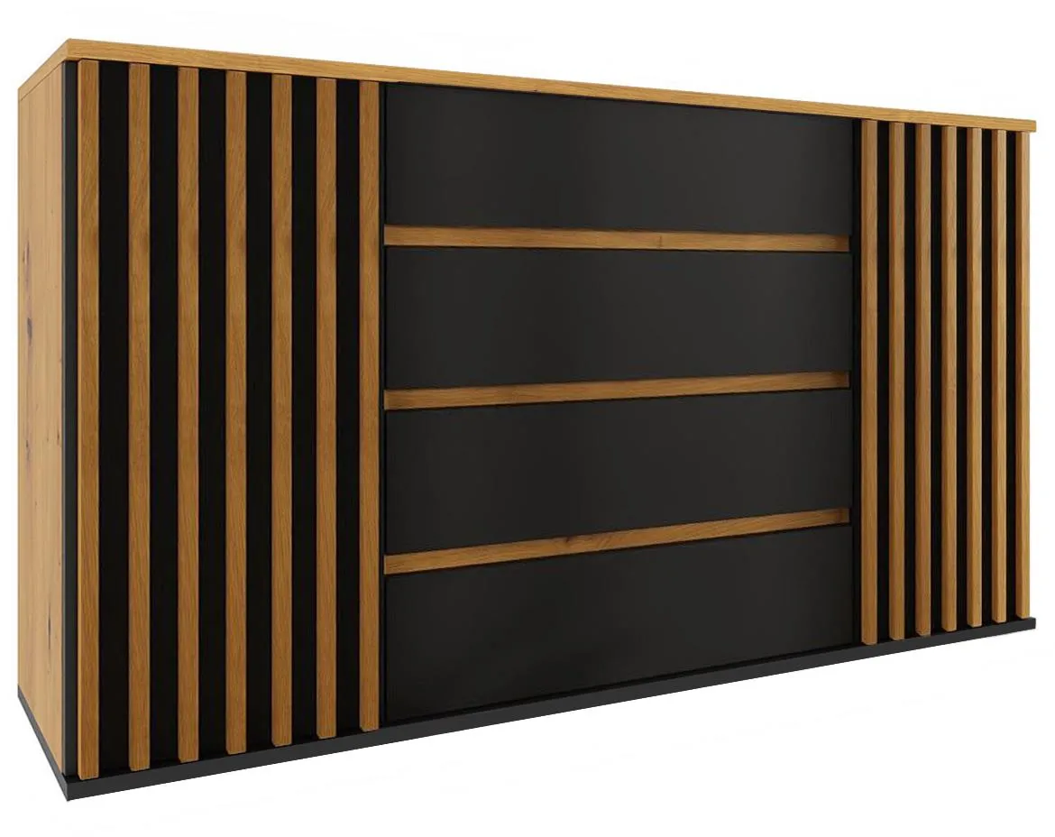 Nairobi komoda 2 vrata+4 fioke 160x44x83 cm natur (artisan hrast)/crna