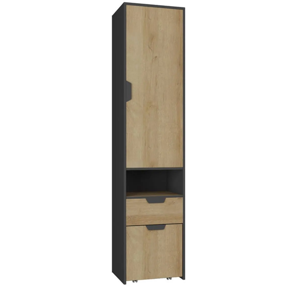 Nano Na3 polica 1 vrata+2 fioke+1 otvor 45x40x195 natur (riviera hrast)/siva
