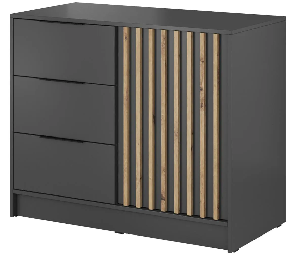 Nelly komoda 1 vrata+3 fioke 105x45x86 tamno siva/natur (artisan hrast)