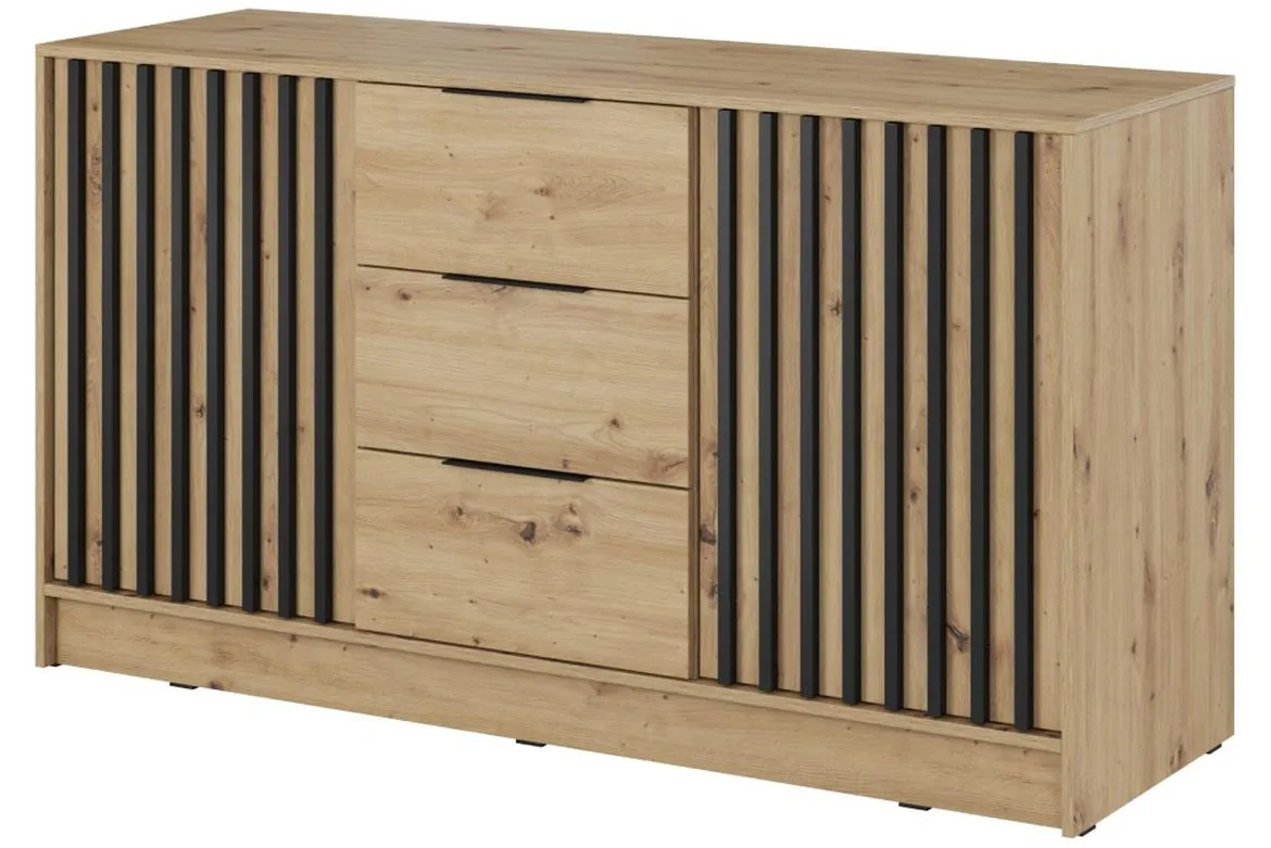 Nelly komoda 2 vrata+3 fioke 155x45x86 natur (artisan hrast)/crna