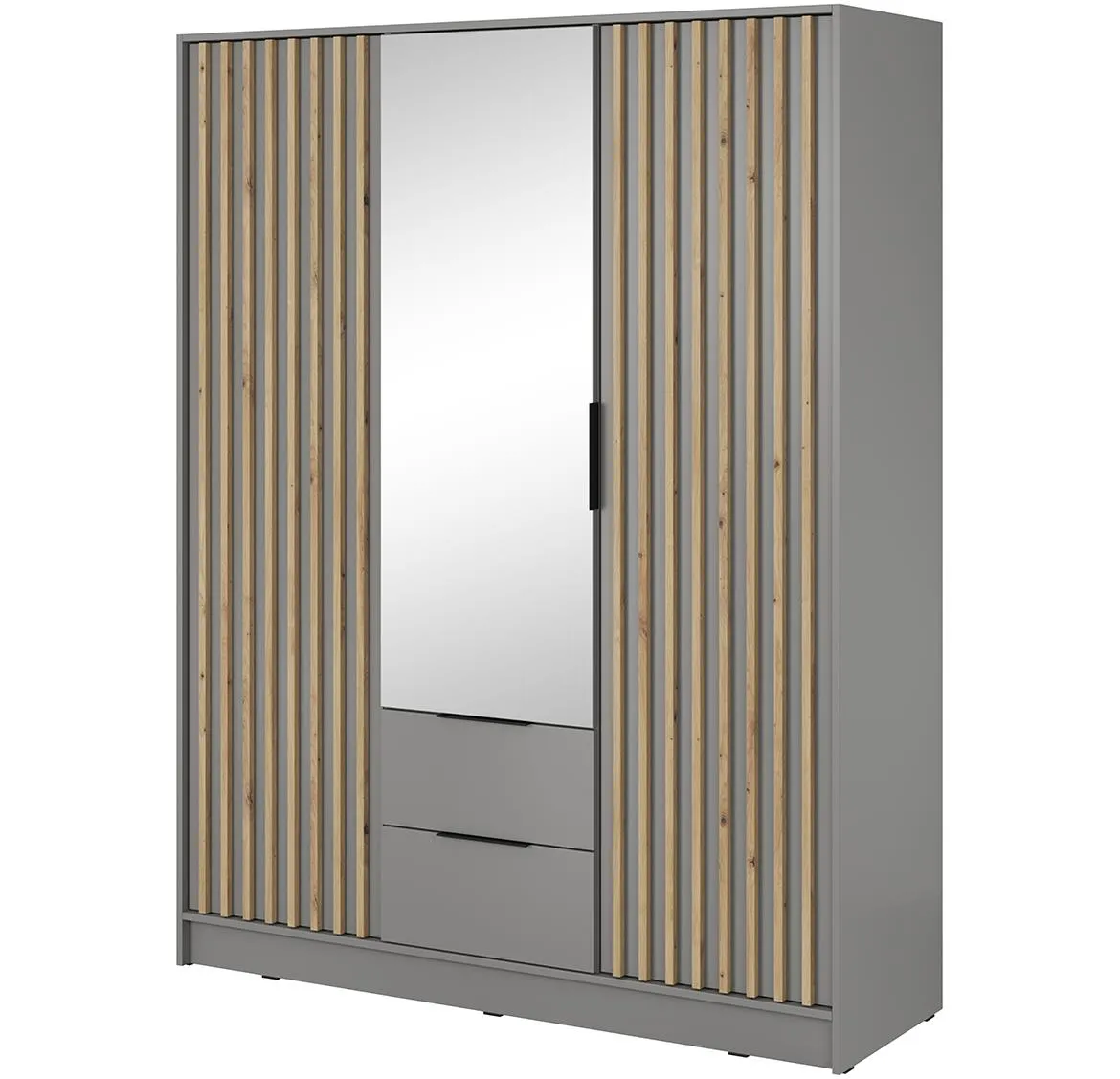 Nelly ormar 2 vrata/ogledalo+2 fioke 155x51x200 svetlo siva/natur (artisan hrast)