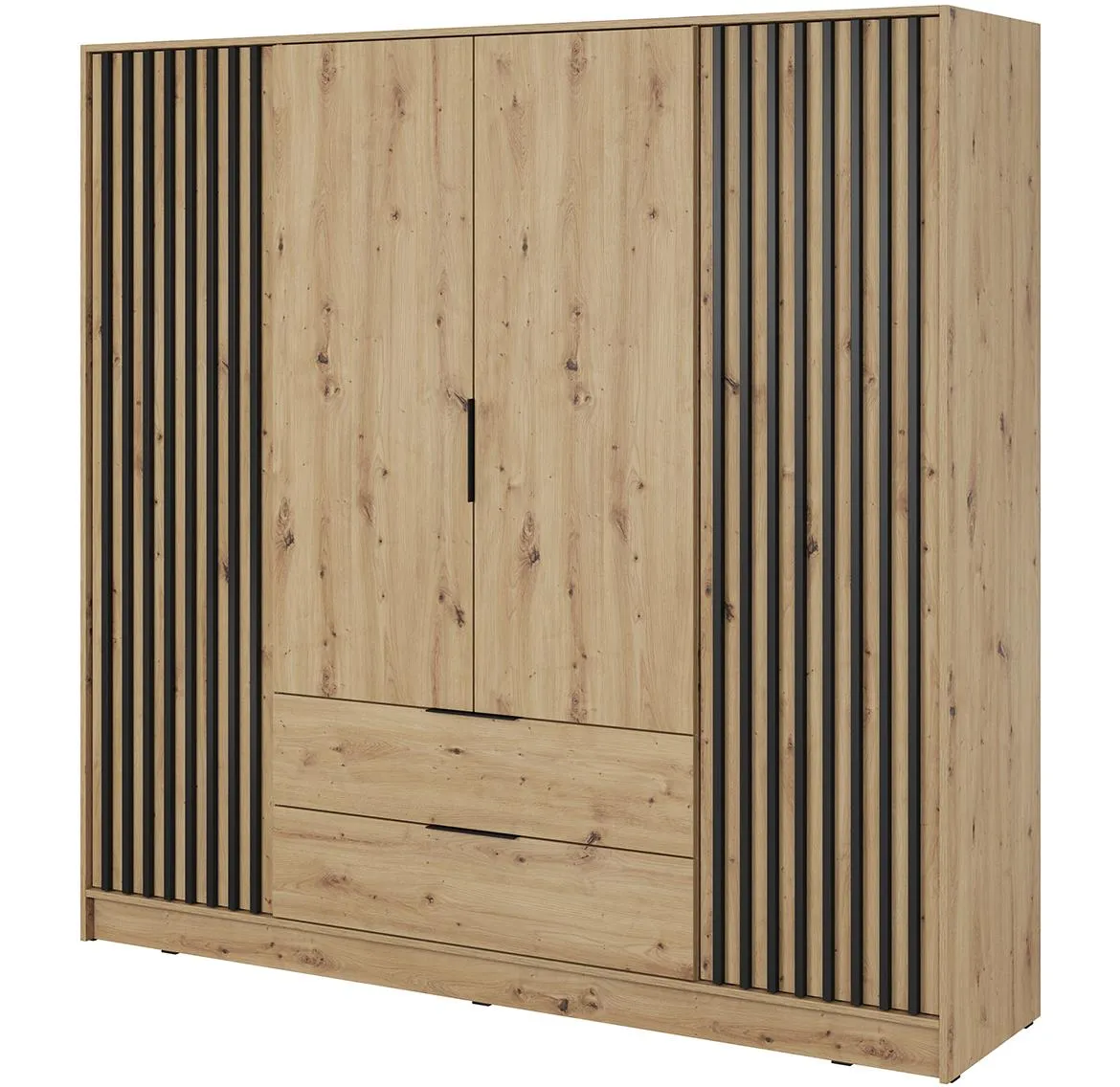Nelly ormar 4 vrata+2 fioke 206x51x200 natur (artisan hrast)/crni