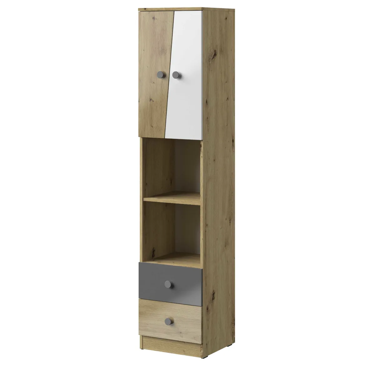 Nero polica 2 vrata+2 fioke+2 otvora 40x40x190 sivi sjaj/hrast