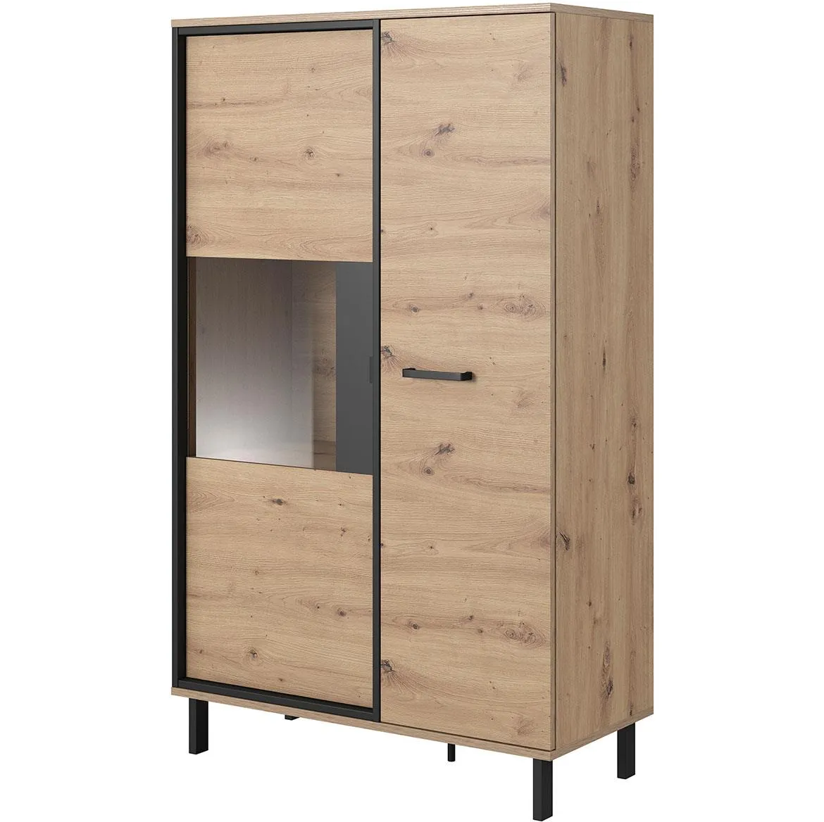 Nest vitrina 2 vrata 90x40x150 natur (artisan hrast)/crna
