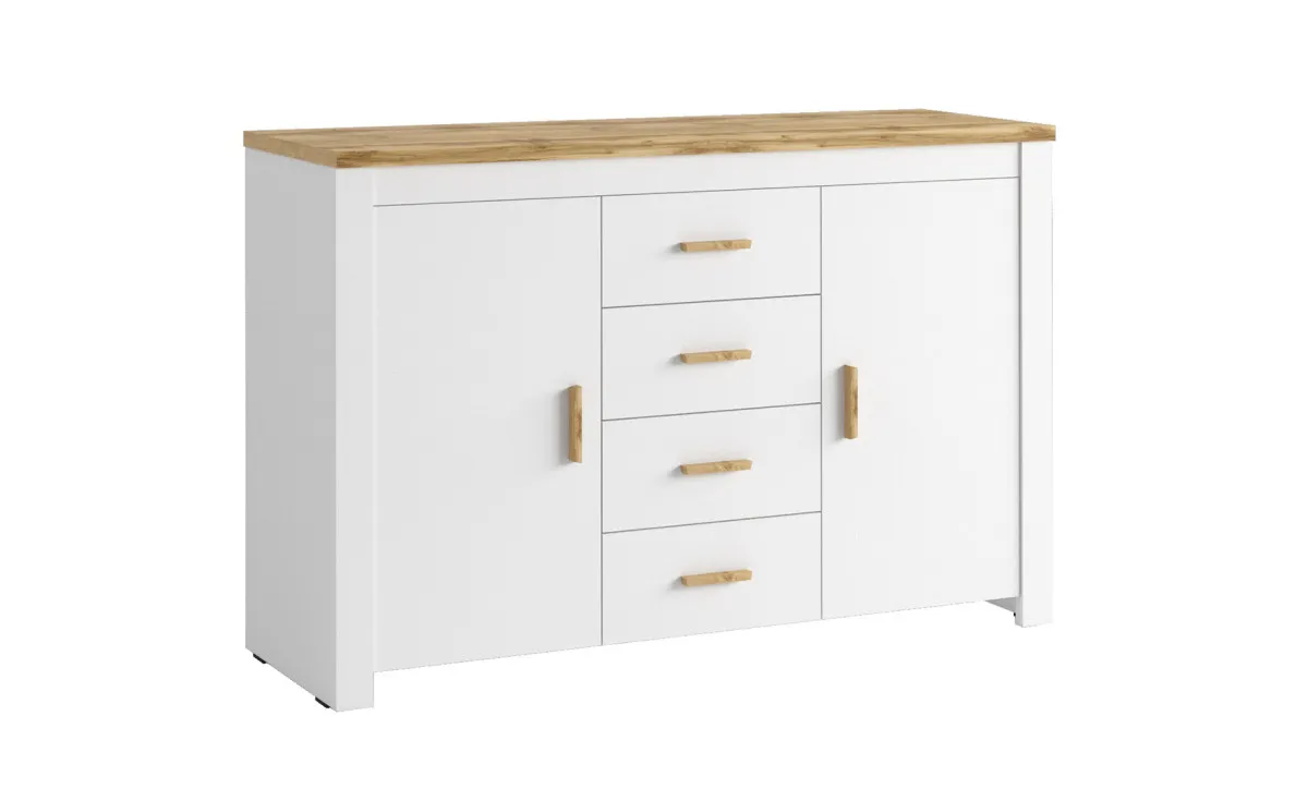 Nicea komoda 2 vrata + 4 fioke 130x43x85cm natur/bela