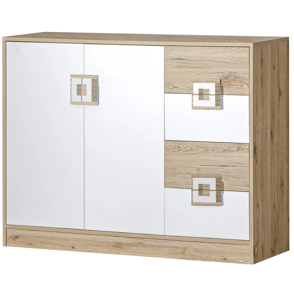 Niko komoda 2 vrata+4 fioke 120x40x93  bela / svetli hrast