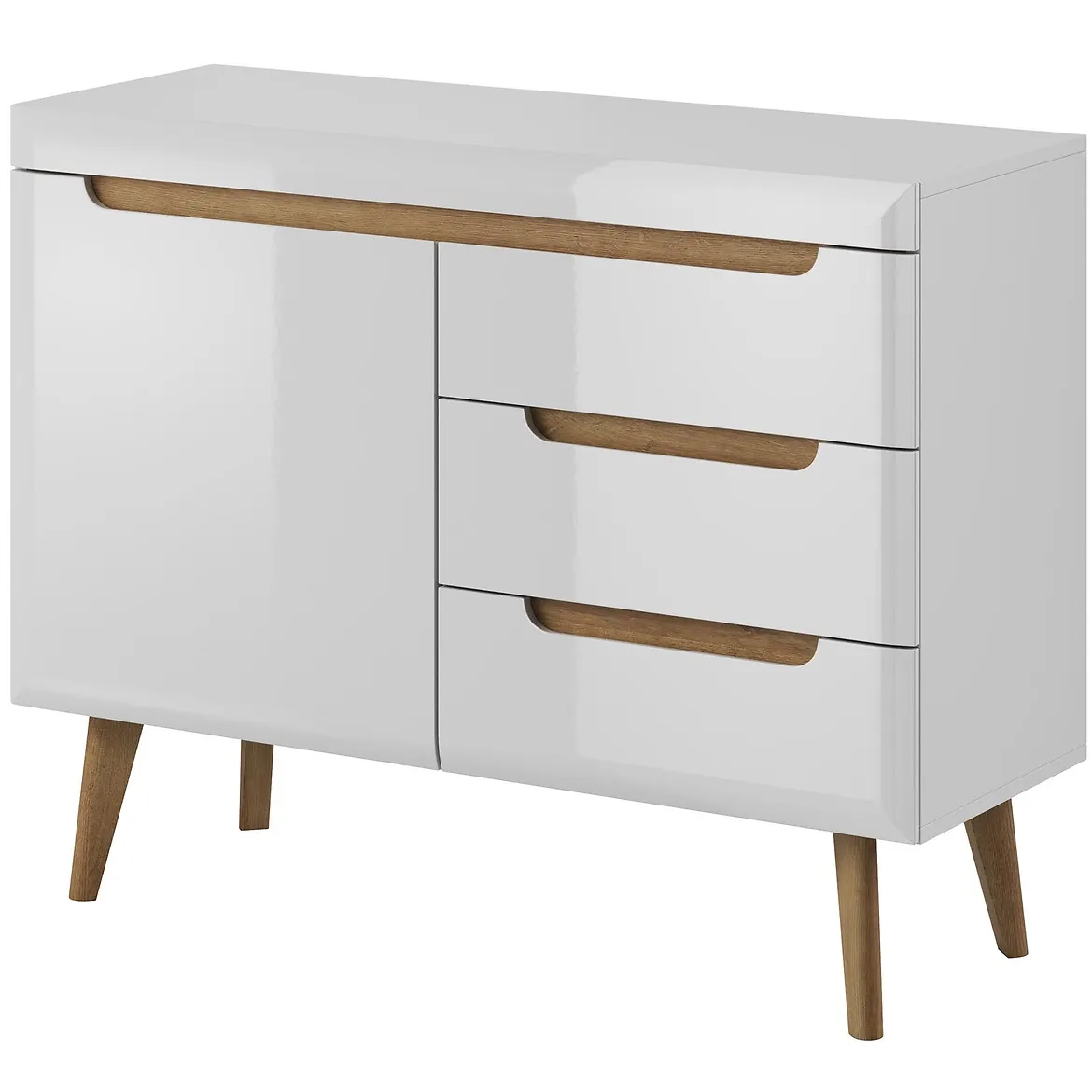 Nordi komoda 1 vrata+3 fioke 107x40x83 bela/natur