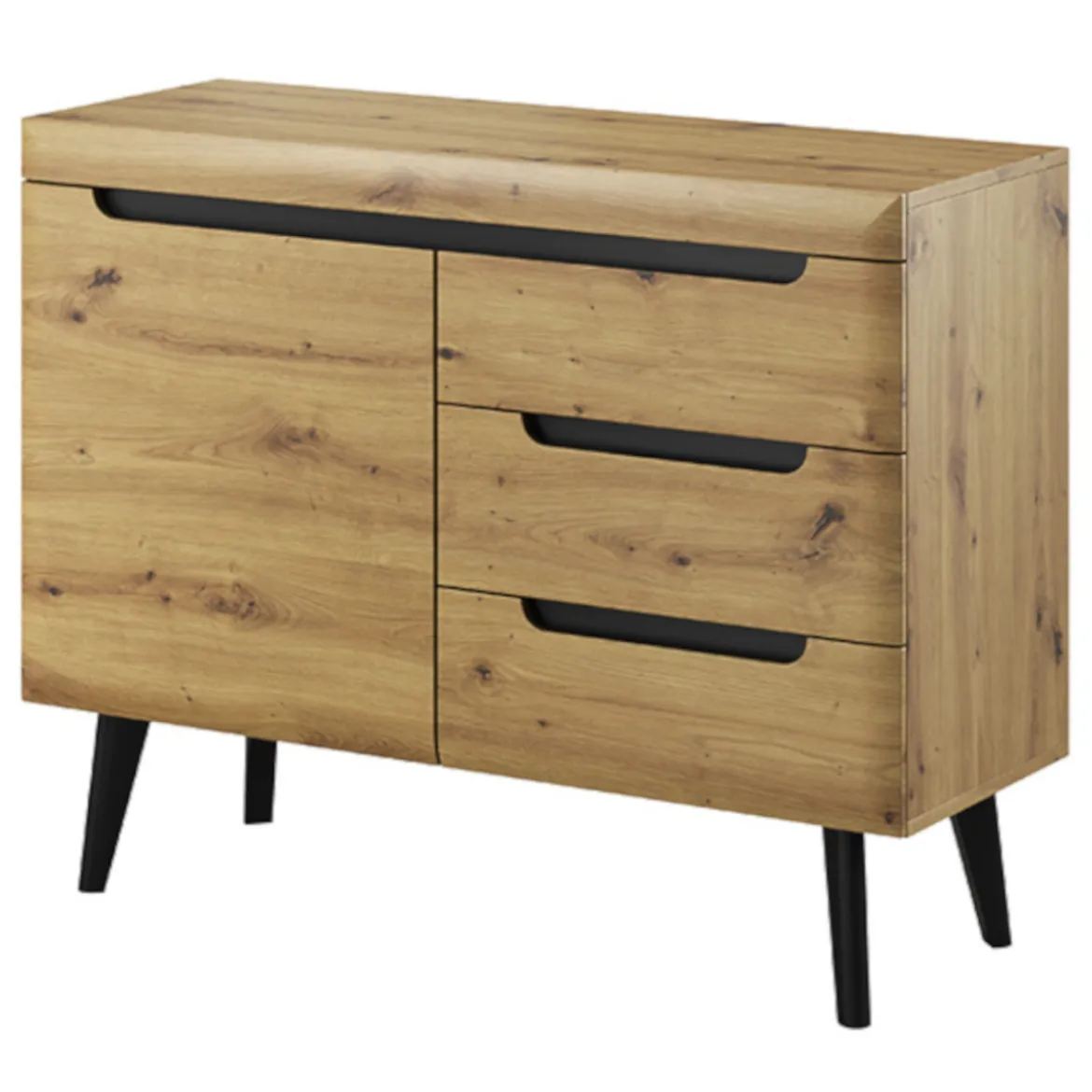 Nordi komoda 1 vrata+3 fioke 107x40x83 cm natur/crna