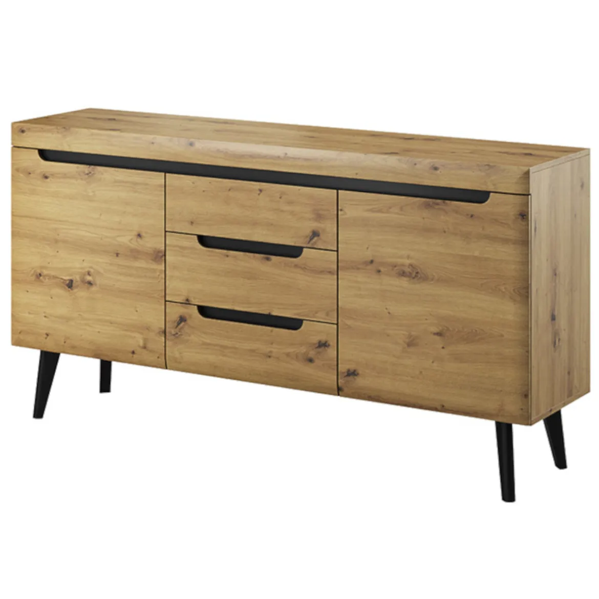 Nordi komoda 2 vrata+3 fioke 160x40x83 natur/crna