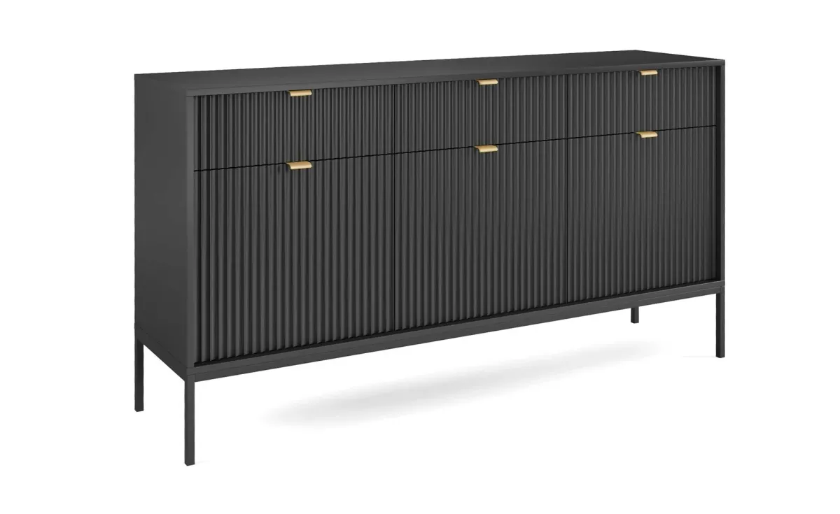 Nova komoda 3 vrata + 3 fioke 154x39x83 cm crna