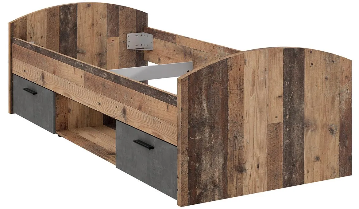 Oldheaven krevet  bez podnice+2fioke WNL09-C943 96x206,4x65,5 oldwood natur/beton siva