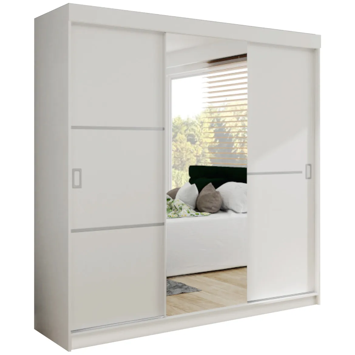 Ormar Bill 3 vrata 200x59x205 bela/ogledalo