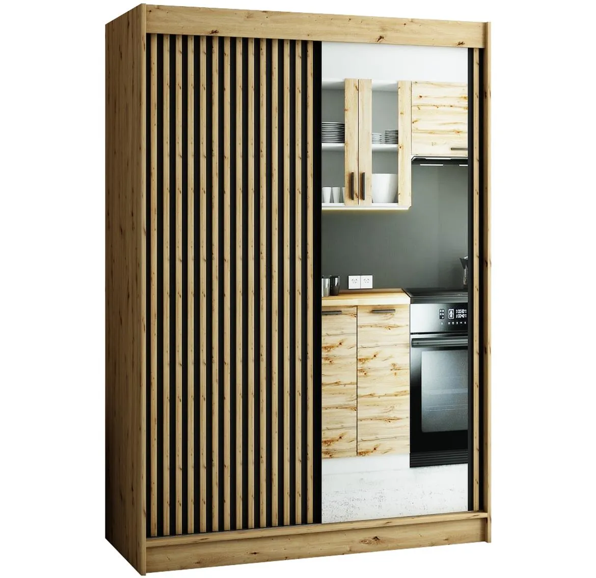Ormar Lamelo 2 vrata 150x62x200 cm artisan hrast/crna + ogledalo