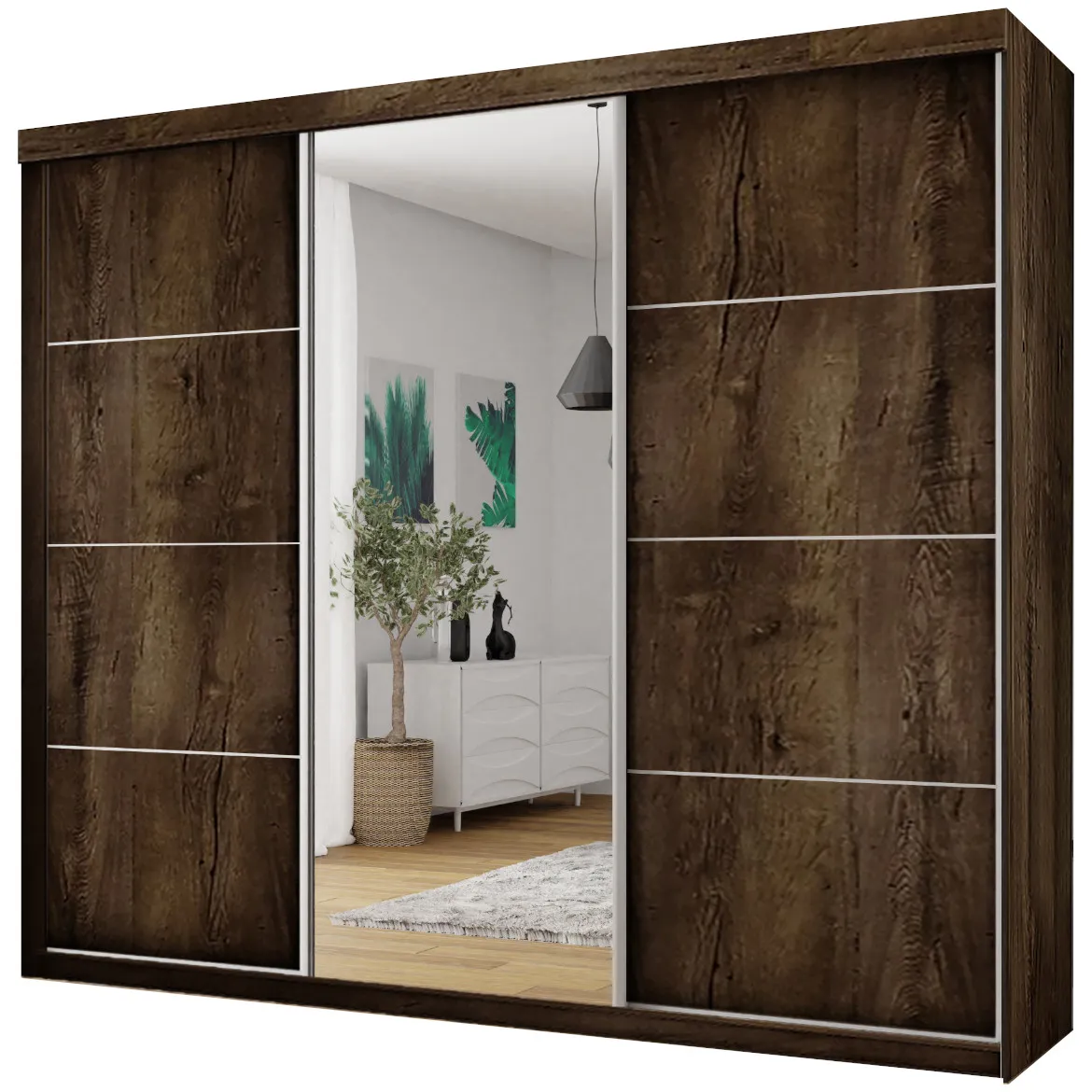 Ormar TOP 3 vrata 250x62x200 tamni hrast/ogledalo