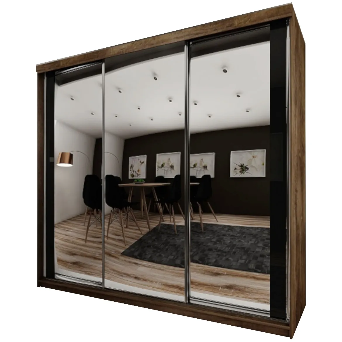 Ormar TOP 3 vrata 250x62x200 tamni hrast/ogledalo