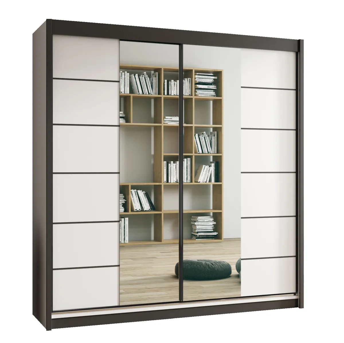 Ormar Zoya 203x62x215 cm crna/bela/ogledala