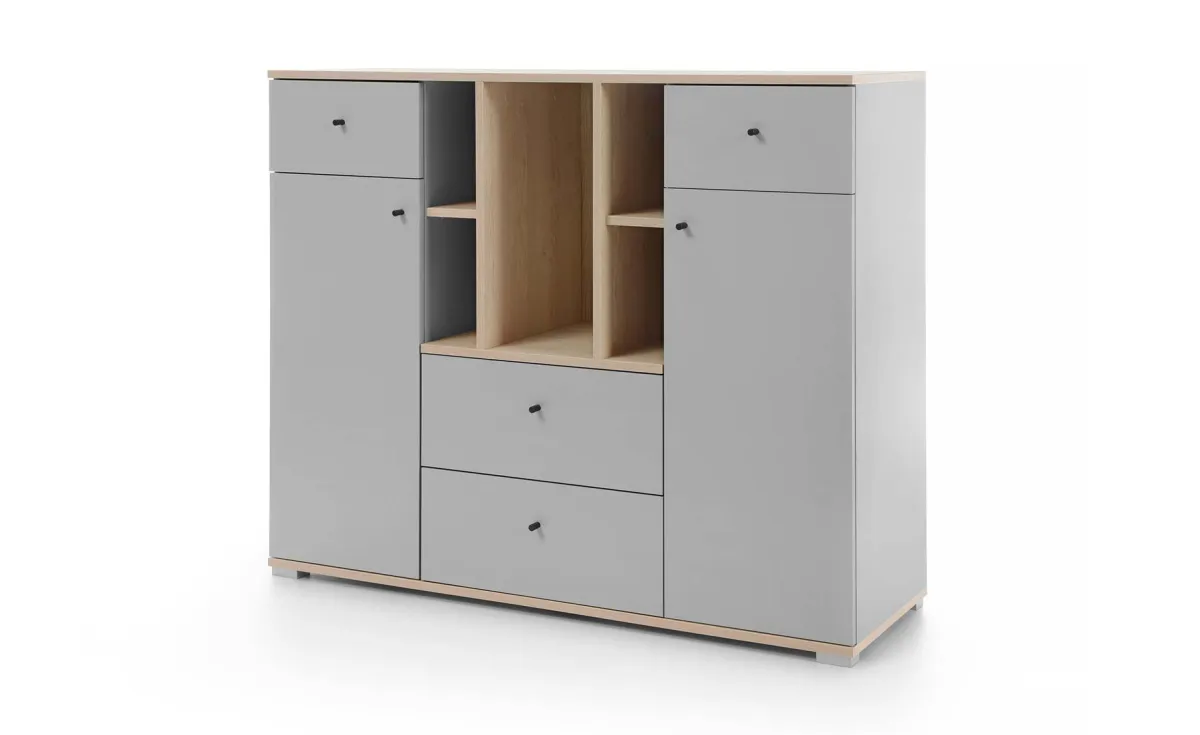 Oro komoda 2 vrata + 4 fioke + 4 police 120x40x100 cm natur/sivo