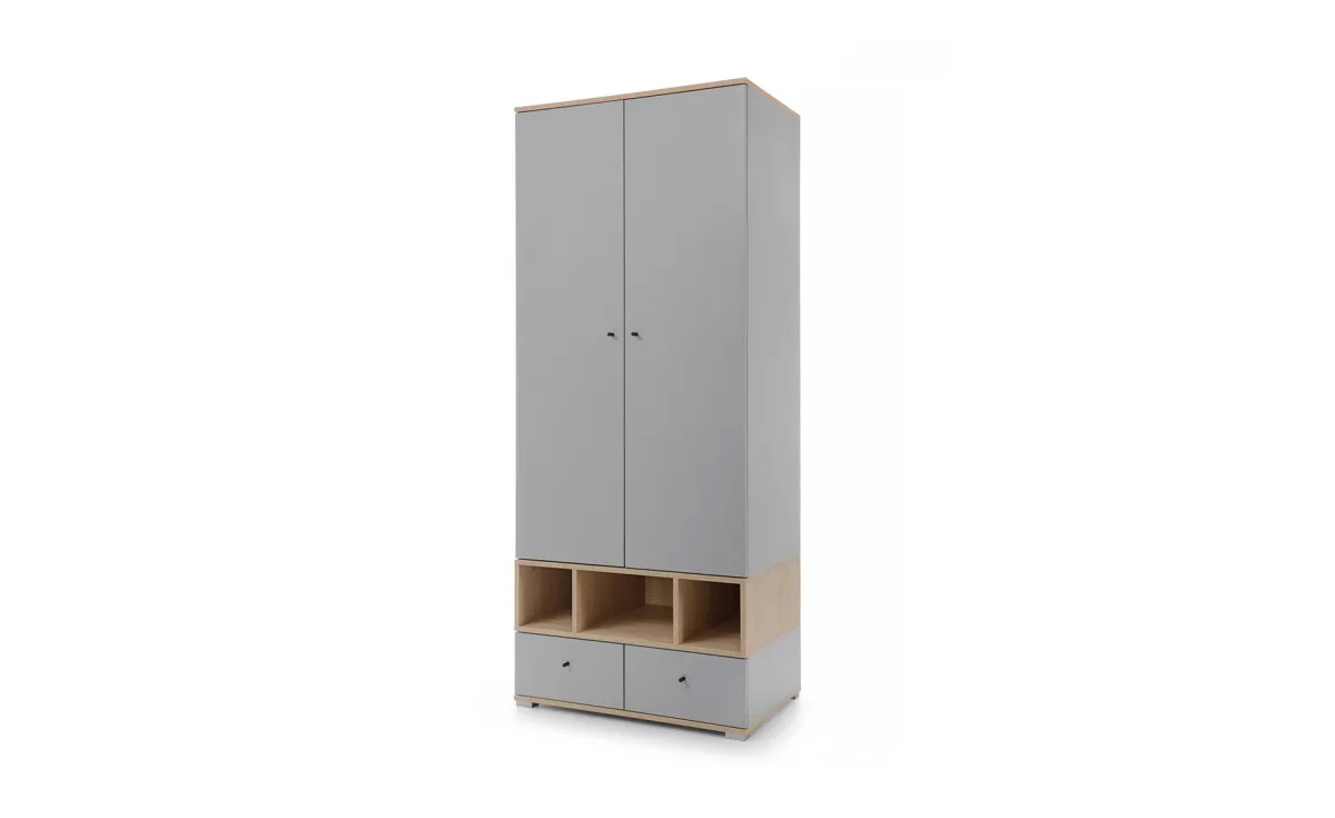 Oro ormar 2 vrata + 2 fioke + 3 police 80x50x195 cm natur/sivo