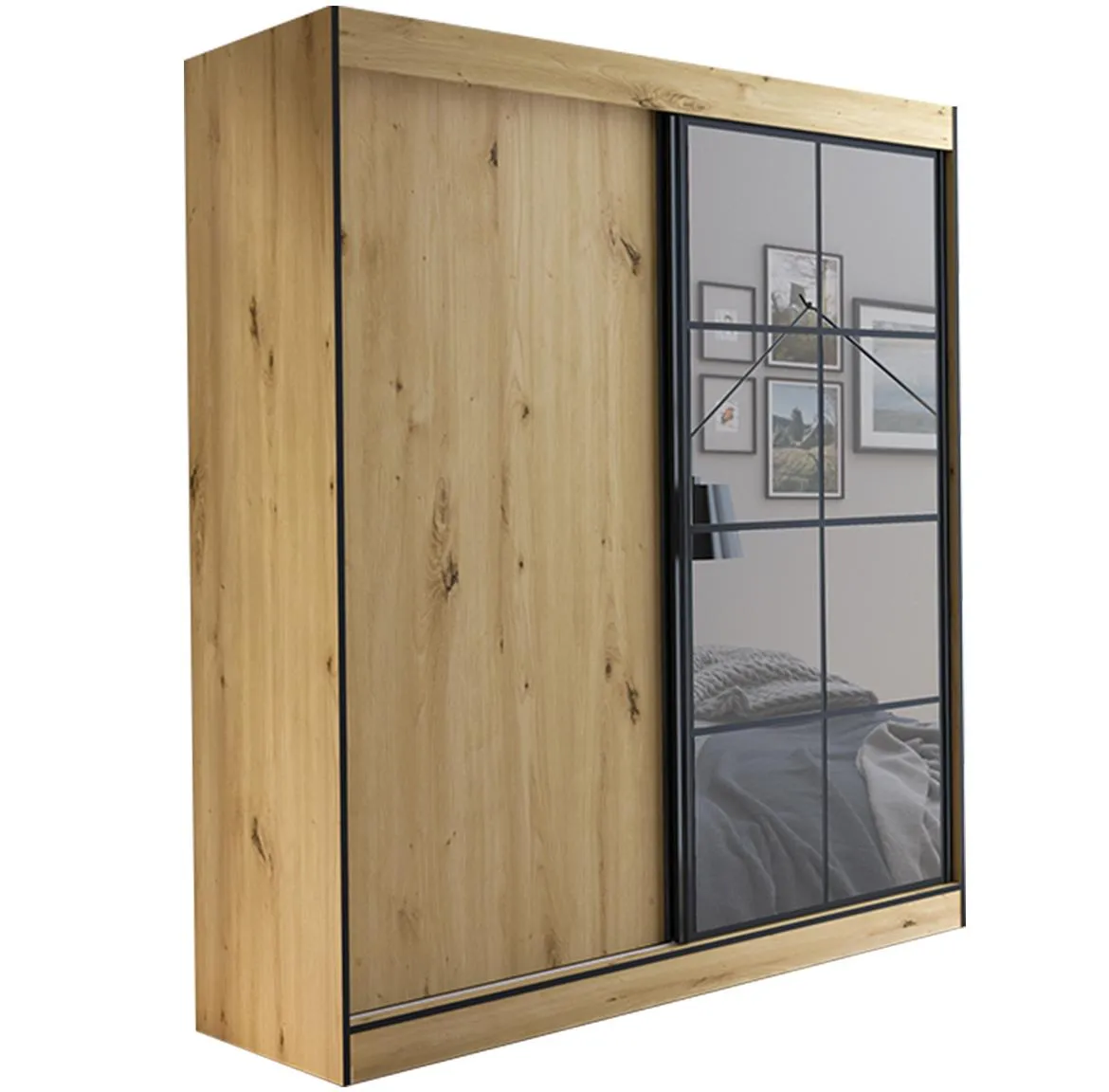 Oslo II ormar 2 vrata 180x65x216 natur (artisan hrast)/crni