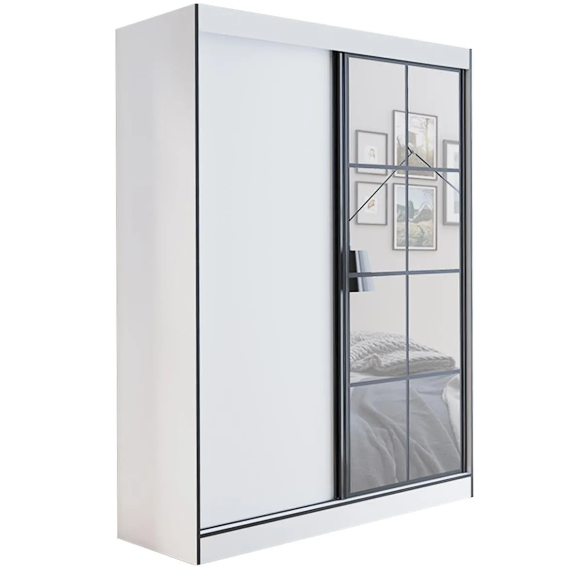 Oslo ormar 2 vrata 150x65x216 belo/crni