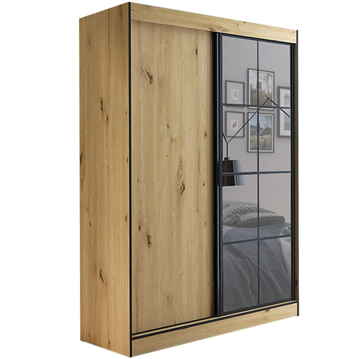 Oslo ormar 2 vrata 150x65x216 cm natur (artisan hrast)/crni