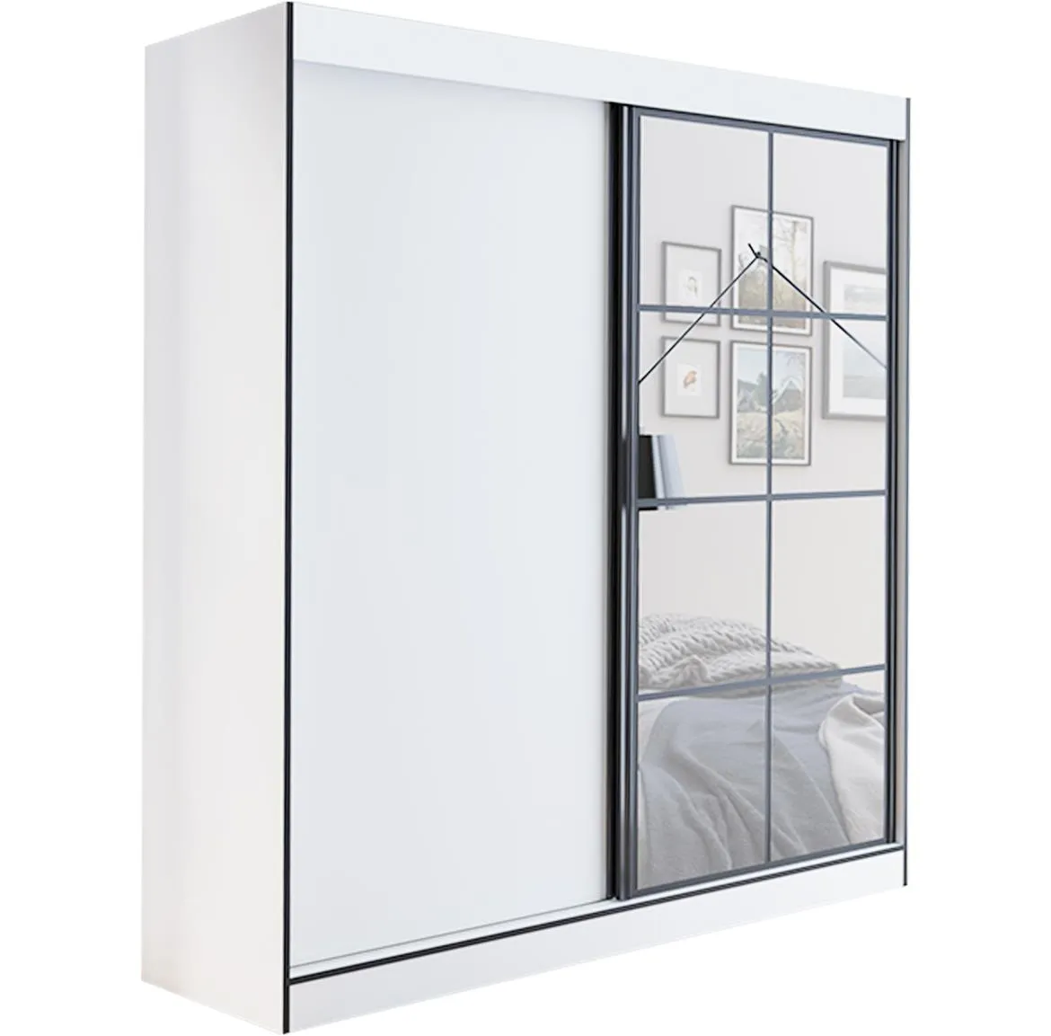 Oslo ormar 2 vrata 180x65x216 belo/crni