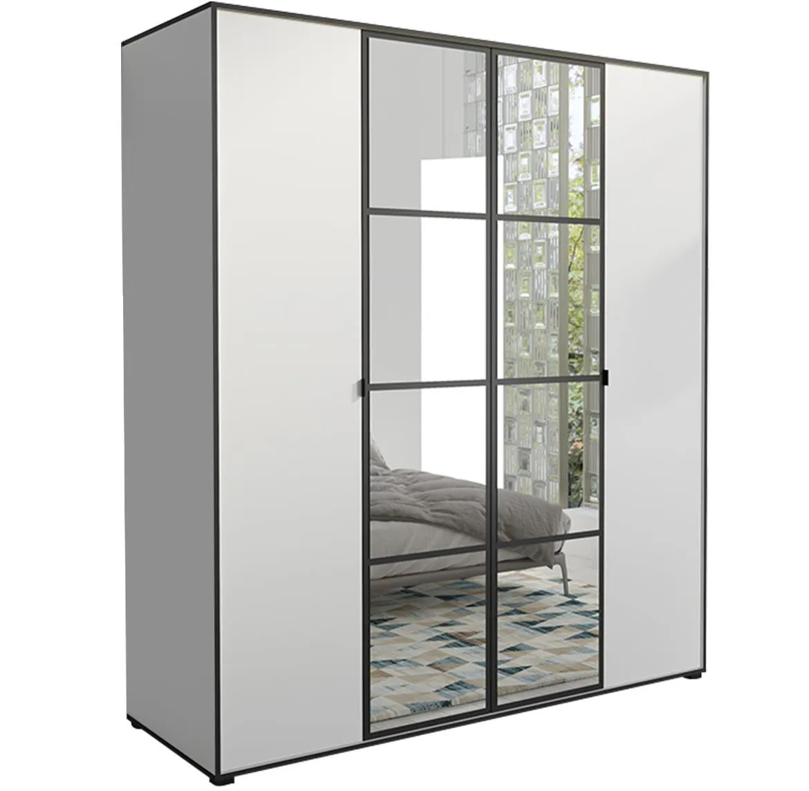 Oslo ormar 4 vrata 180x65x206 belo/crni