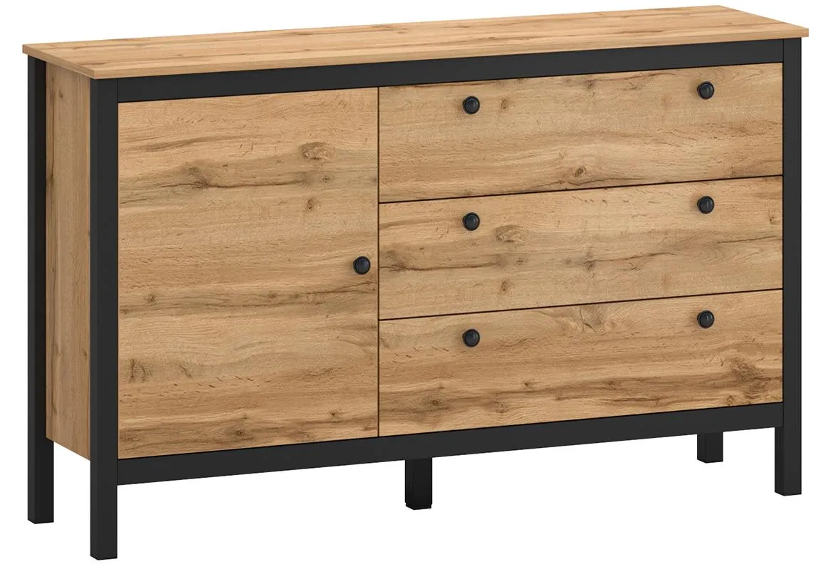 Palmer komoda 1 vrata+3 fioke 143x38x88,1 hrast/crna