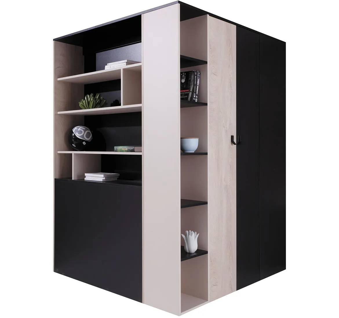 Planet Pl1 ugaoni ormar 2 vrata+12 otvora 135x135x190 crni/sivi hrast