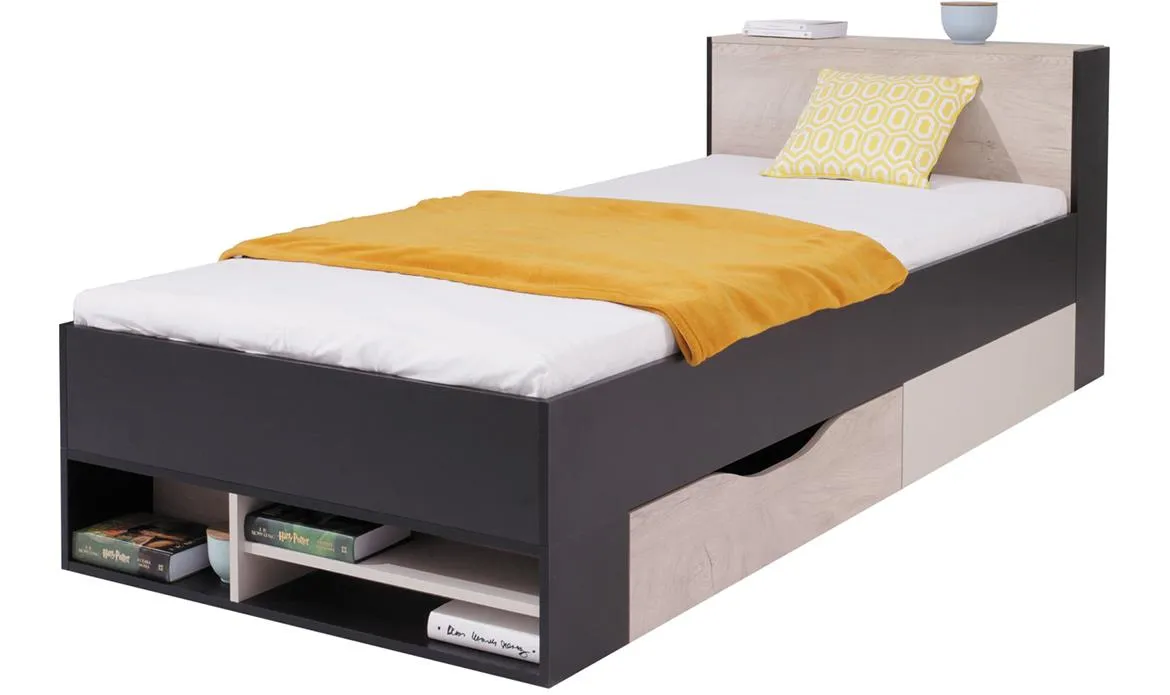 Planet Pl14 krevet 2 fioke + 3 otvora 94x224x77 cm crni/sivi hrast