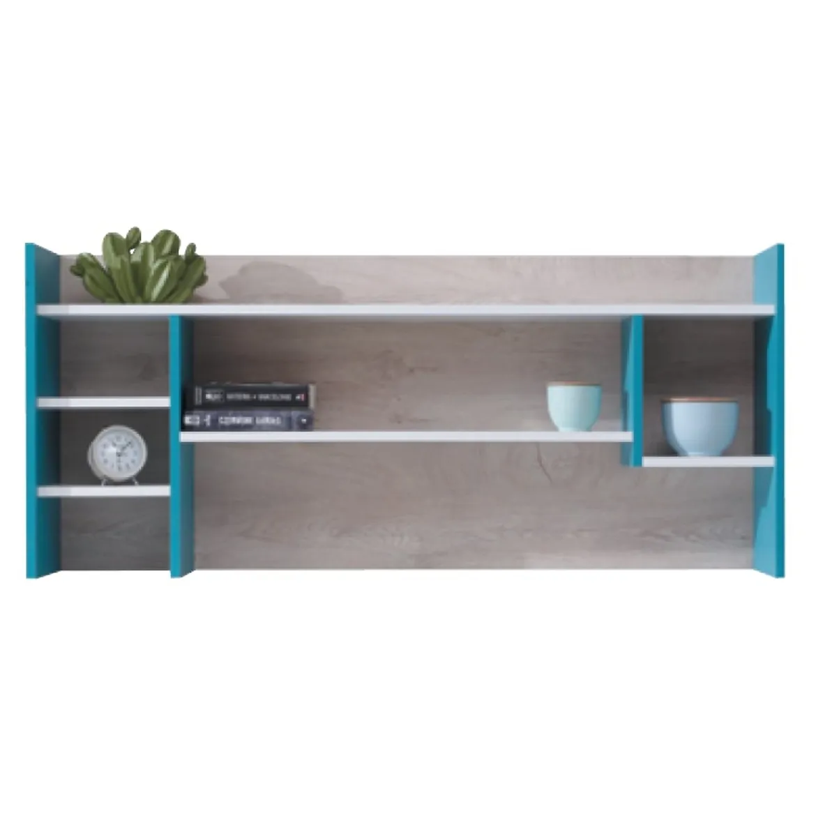 Planet zidna polica  PL11 125x24x55 bela/hrast/plava