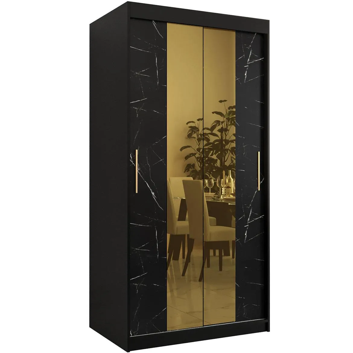 Platinum Pole T1 klizni ormar 2 vrata/ogledalo 100x62x200 cm crni/prit crnog mermera/zlatni