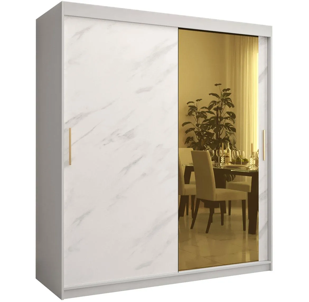 Platinum Pole T2 klizni ormar 2 vrata/ogledalo 180x62x200 cm beli/print mermera/zlatni