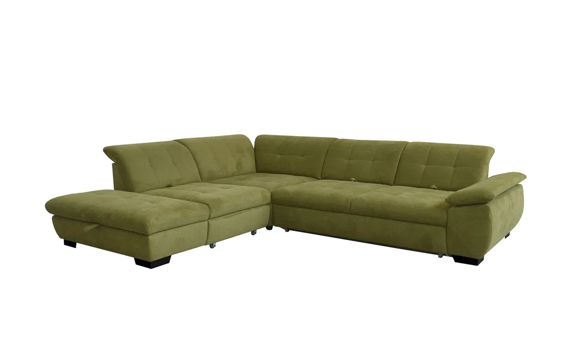 Porter ugaona garnitura sa ležajem i prostorom za odlaganje zelena leva 315x266x77/87cm