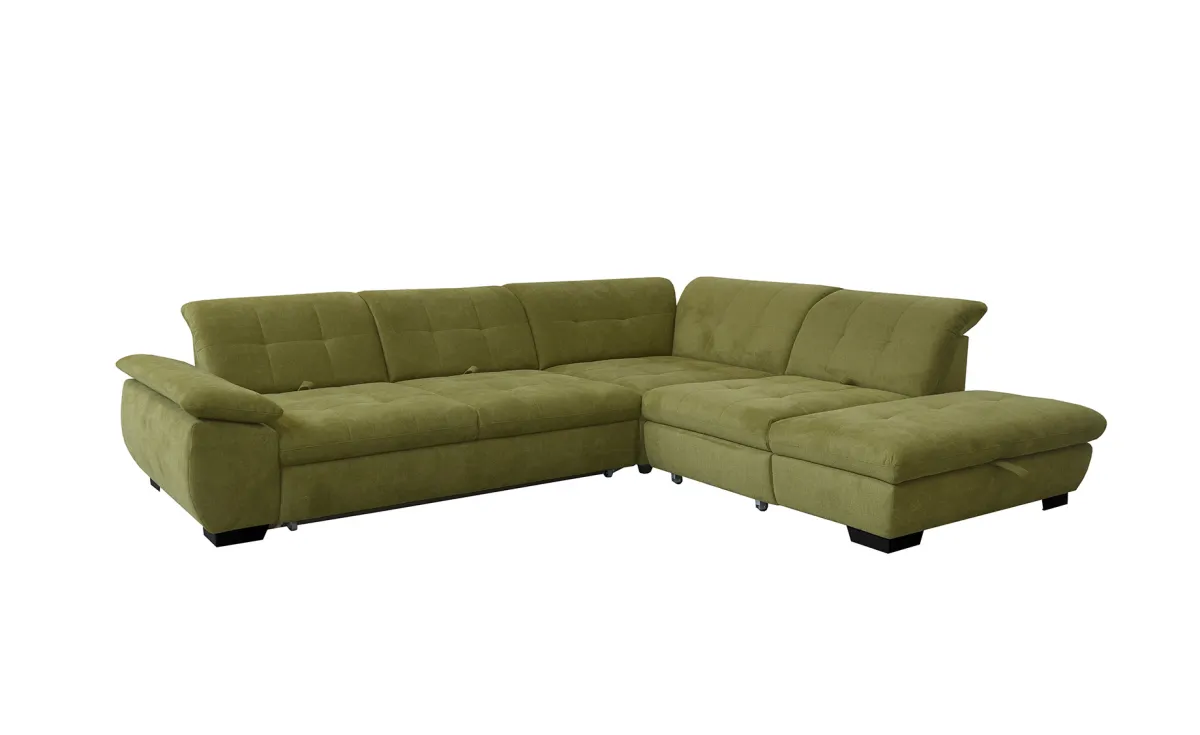 Porter ugaona garnitura sa ležajem i prostorom za odlaganje zelena desna 315x266x77/87cm