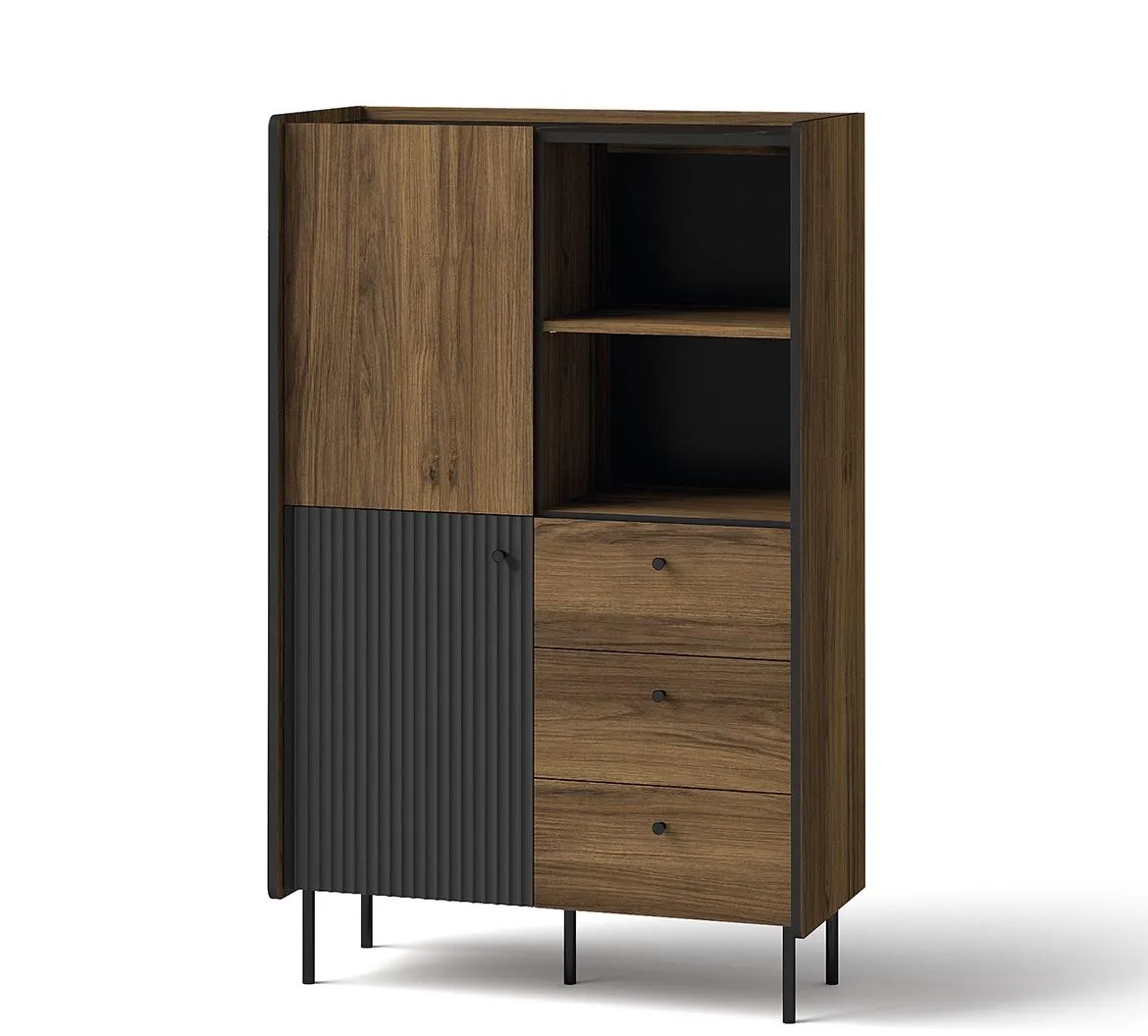 Prestigo P4 polica 2 vrata+3 fioke+2 otvora 88,2x40x140,1 cm orah/crna