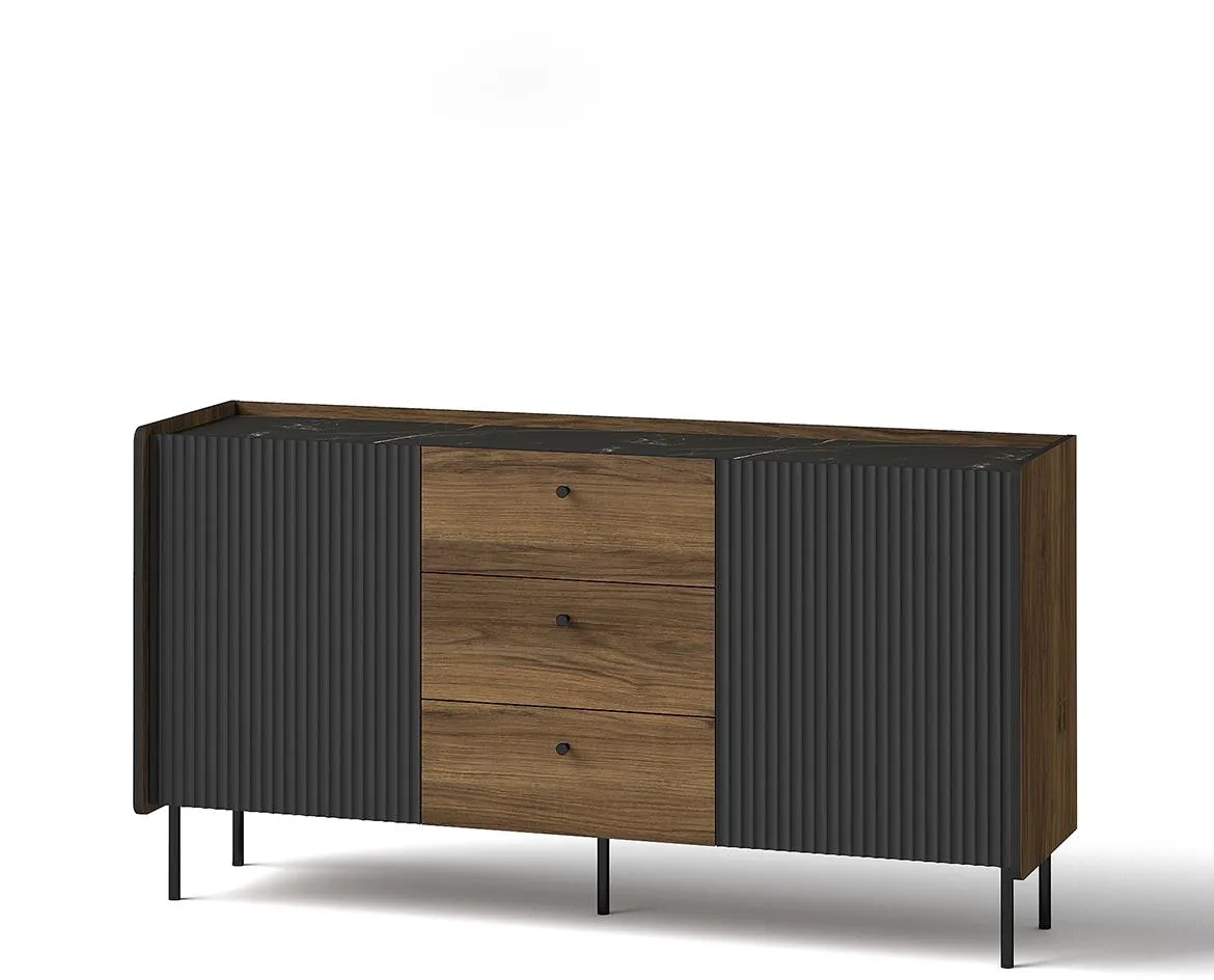 Prestigo P5 komoda 2 vrata+3 fioke 150x40x78,6 cm orah/crna