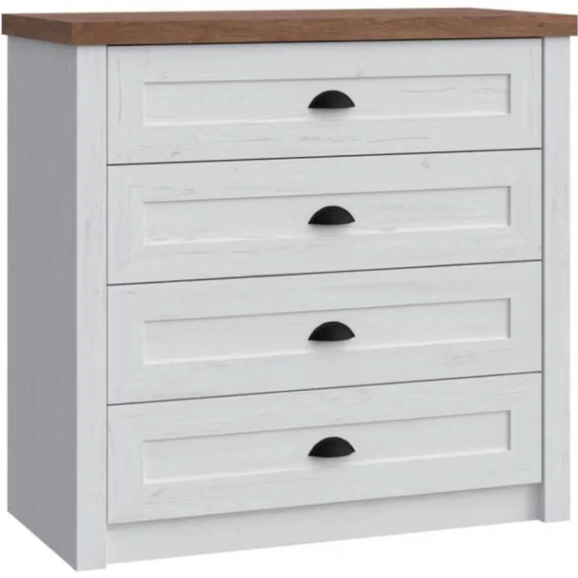 Provence komoda 4 fioke 90x43x87  beli / tamni hrast