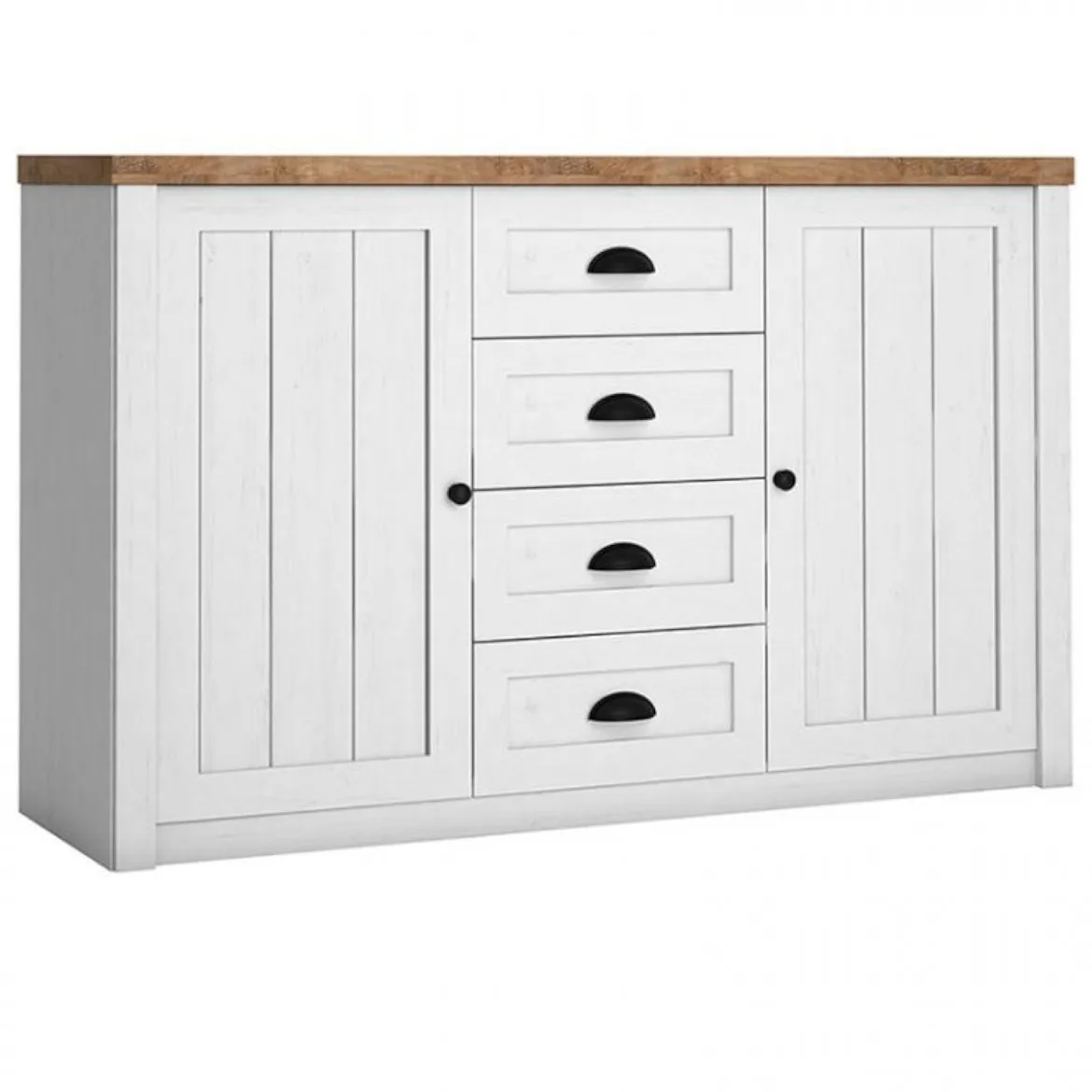 Provencea komoda 2 vrata + 4 fioke 130x43x88  beli / tamni hrast