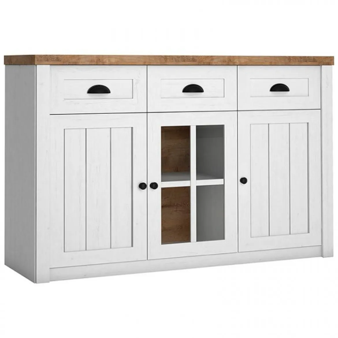 Provencea komoda 3 vrata + 3 fioke 130x43x88 beli/tamni hrast 1