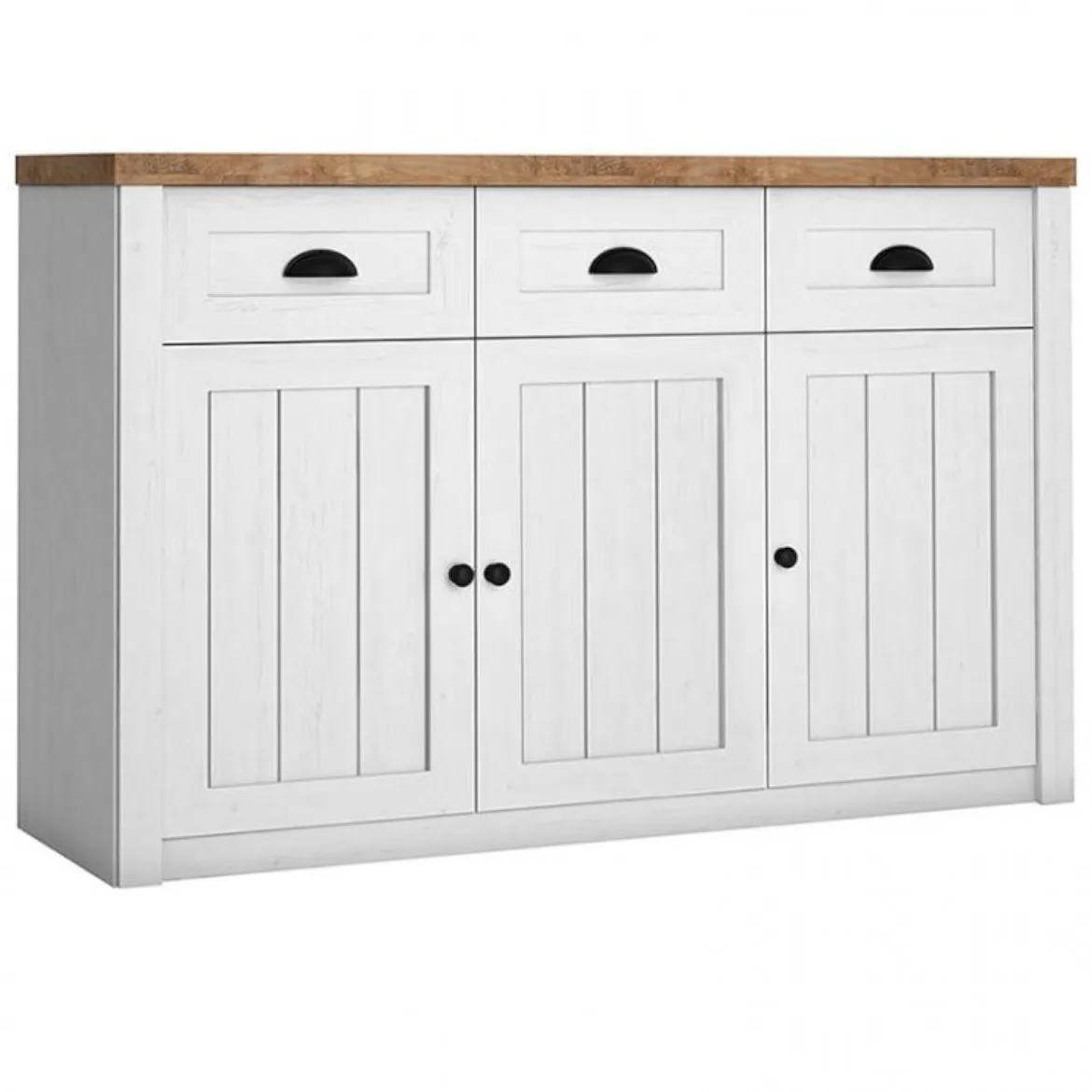 Provencea komoda 3 vrata + 3 fioke 130x43x88  beli/tamni hrast