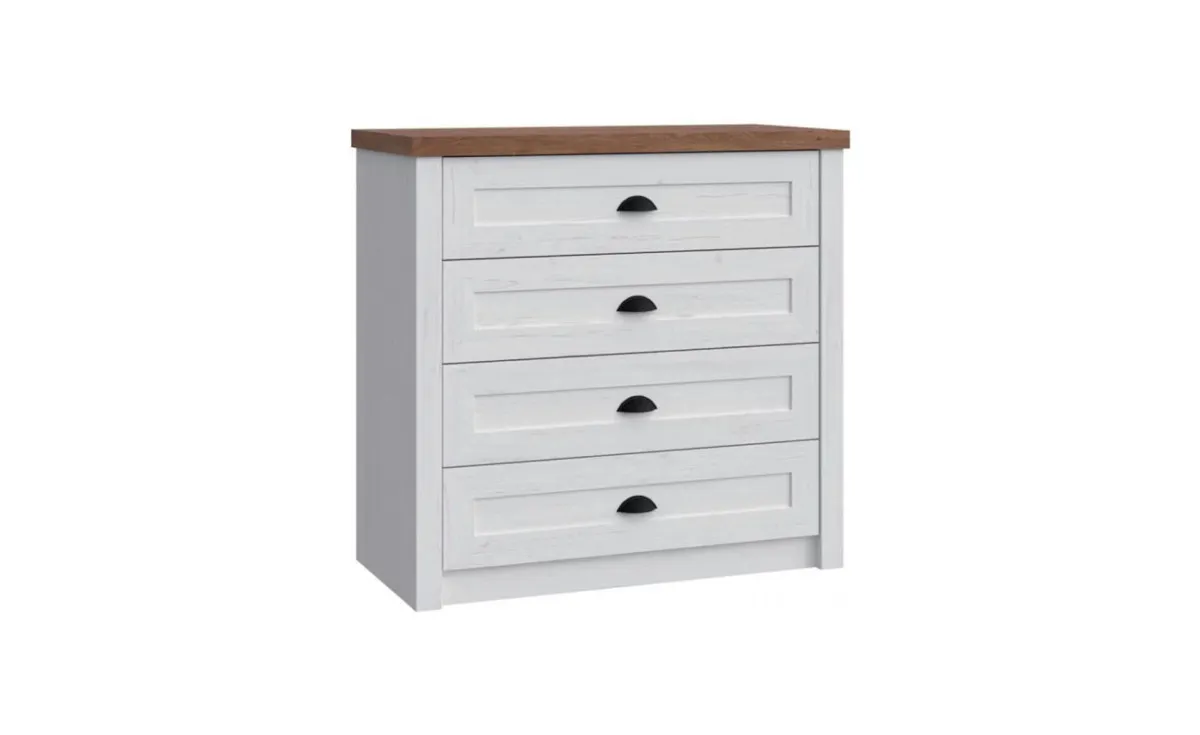 Prowansja komoda 4 fioke 88x43x88 cm bela/natur