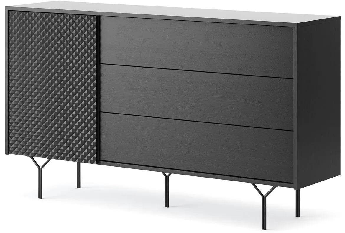 Raven KSZ144 komoda 1 vrata+3 fioke 144x37,5x83 cm crna