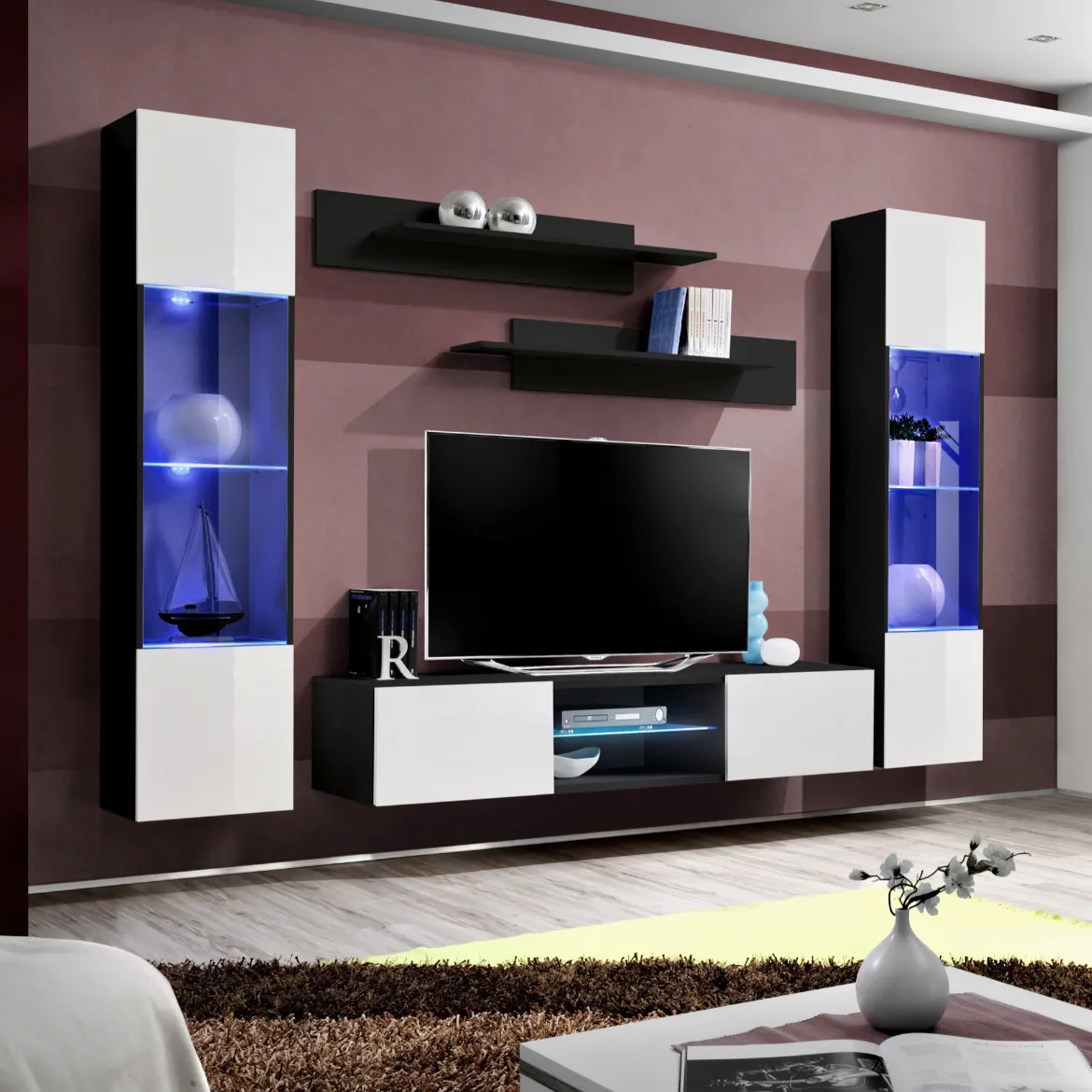 Regal  Fly 3 240x40x170 cm bela/ crna