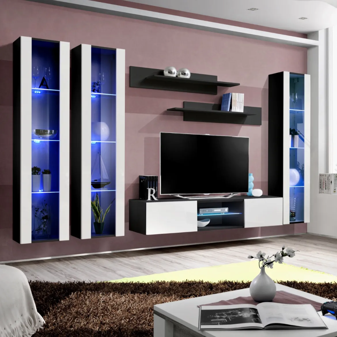 Regal  Fly P2 280x40x170 cm bela/crna