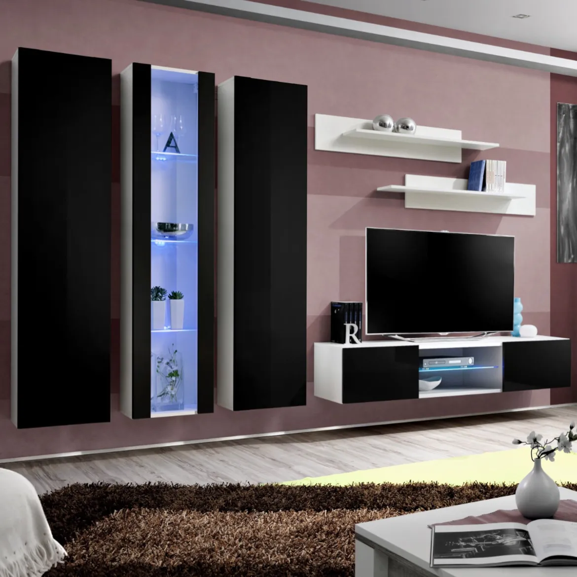 Regal  Fly P4 280x29x170 cm crna/bela