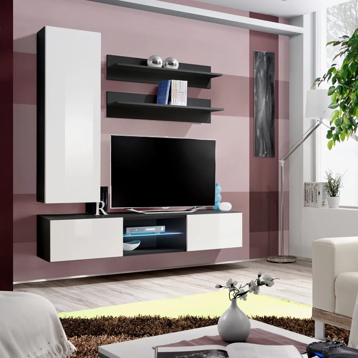 Regal  Fly S1 160x40x170 cm bela/crna
