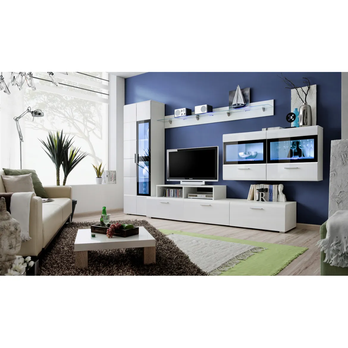 Regal  Krone 300x45x180 cm bela/crna
