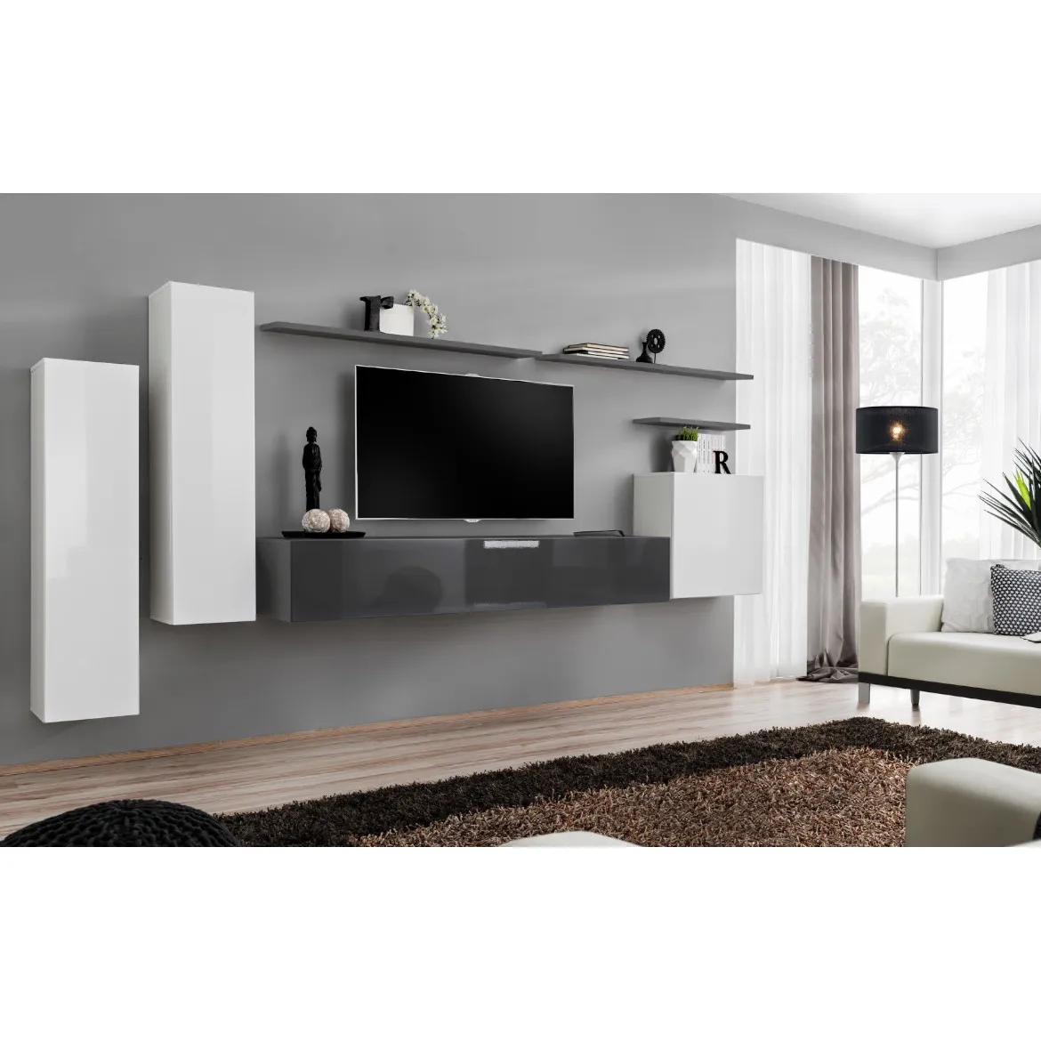 Regal  Switch I 330x40x160 cm bela/siva